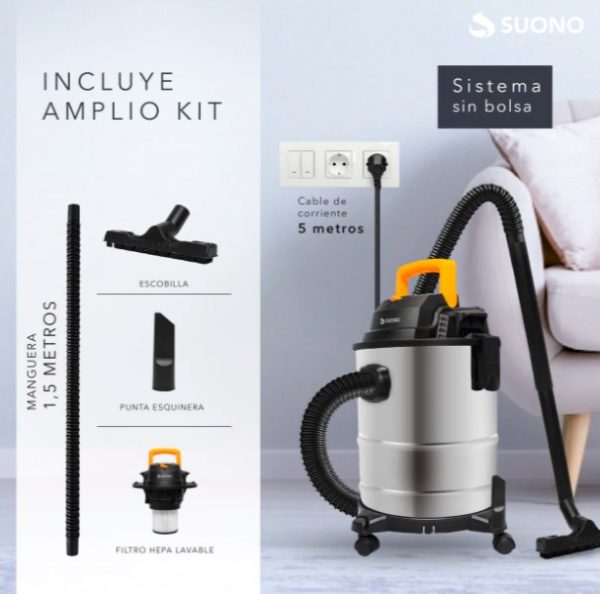 ASPIRADORA INDUSTRIAL 1300W 15l SUONO - Imagen 2
