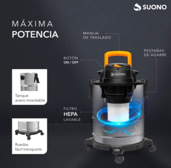 ASPIRADORA INDUSTRIAL 1300W 15l SUONO - Imagen 3