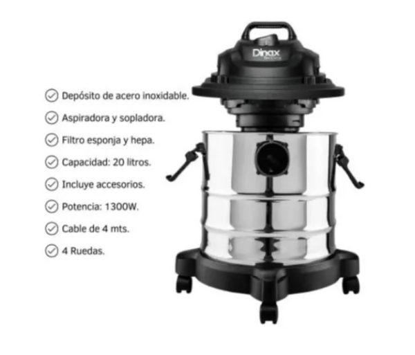 ASPIRADORA TACHO 20L 1300W DINAX - Imagen 2