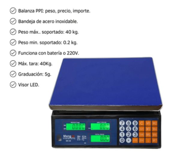 BALANZA COMERCIAL MANG 40KG SIN MASTIL - Imagen 2