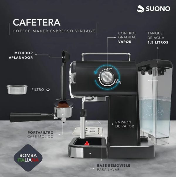 CAFETERA ESPRESSO VINT. 1.5L SUONO - Imagen 3