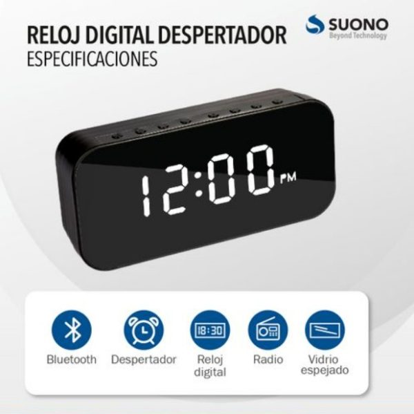 RADIO RELOJ BT SPEAKER NEGRO SUONO - Imagen 2