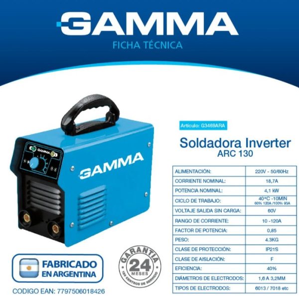 SOLDADORA GAMMA INVERTER ARC 130 - Imagen 3