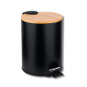 CESTO DE RESIDUOS NEGRO TAPA BAMBU