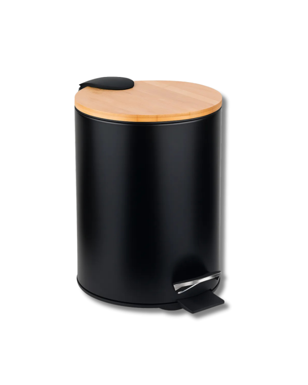 CESTO DE RESIDUOS NEGRO TAPA BAMBU