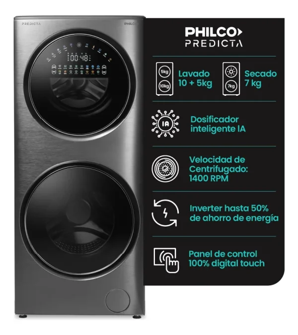 TORRE DE LAVADO PHILCO INVERTER GRIS